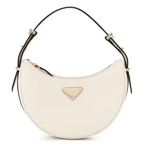 PRADA Soft Calfskin Arque Shoulder Bag White Black